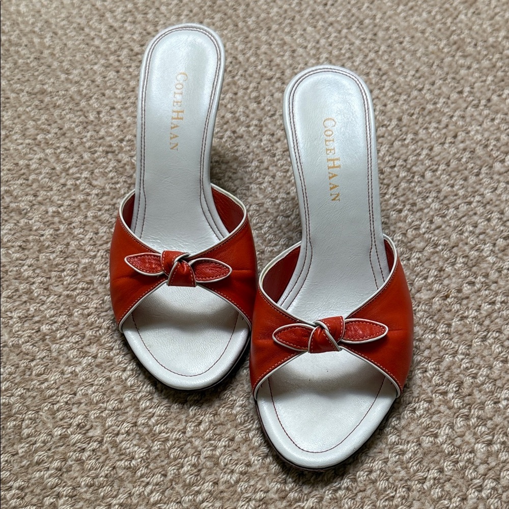 Cole Haan Orange Leather Bow Slide Mules